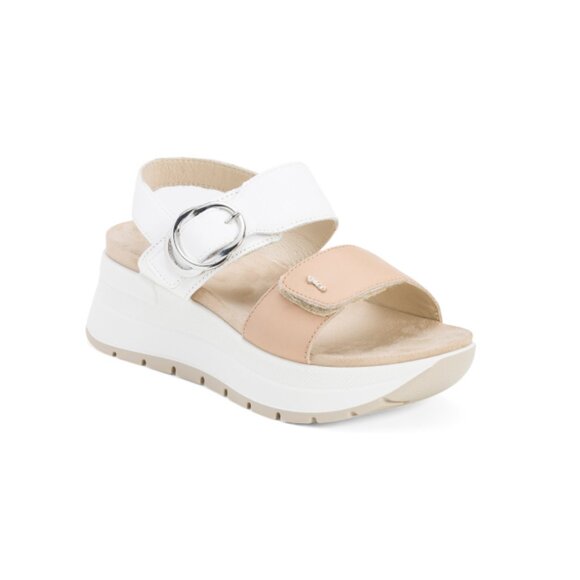 IGI&CO White Multi Made In Italy Leather Flatform Sandals With Buckle - Picture 1 of 2